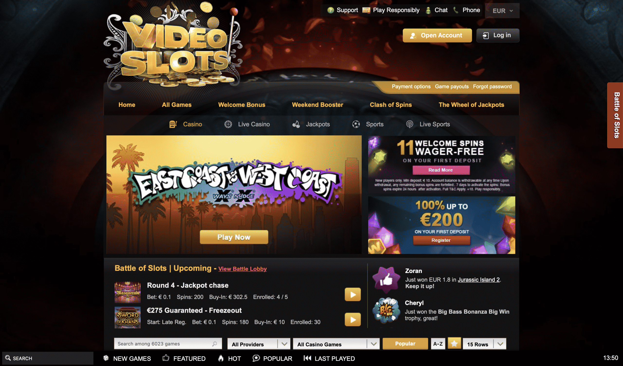 Videoslots Homepage