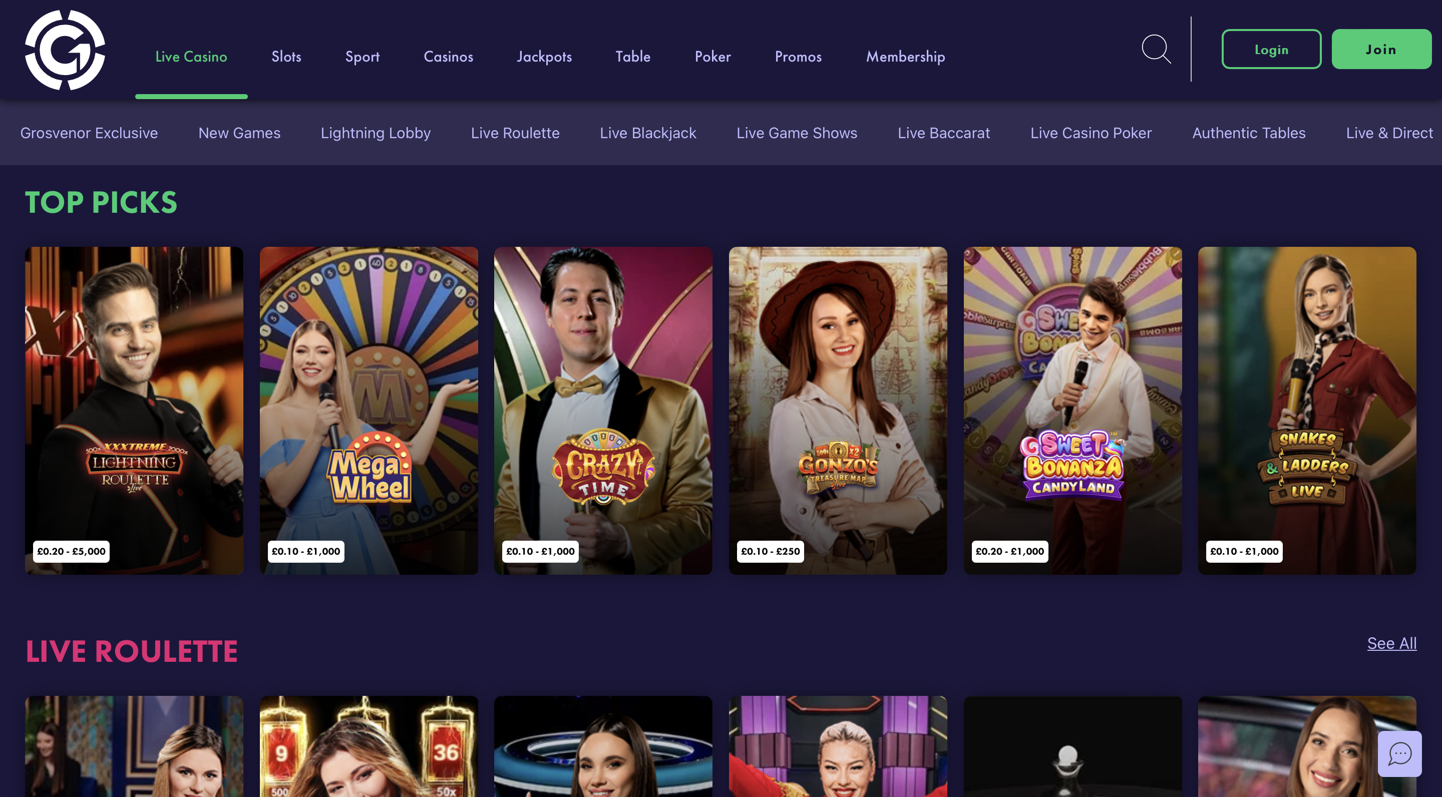 Grosvenor Casino Live Casino