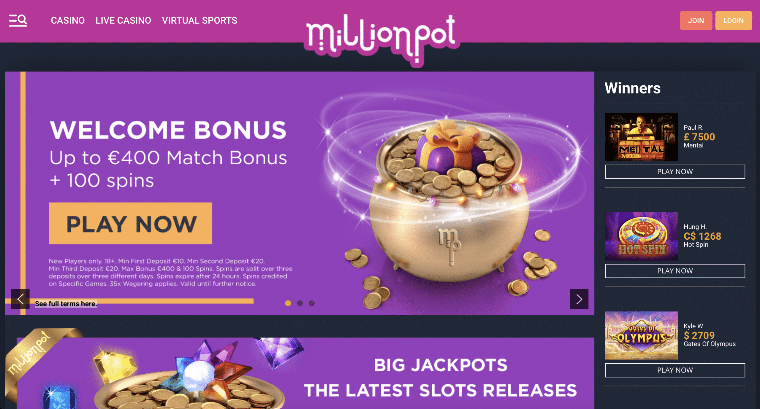 Millionpot Homepage