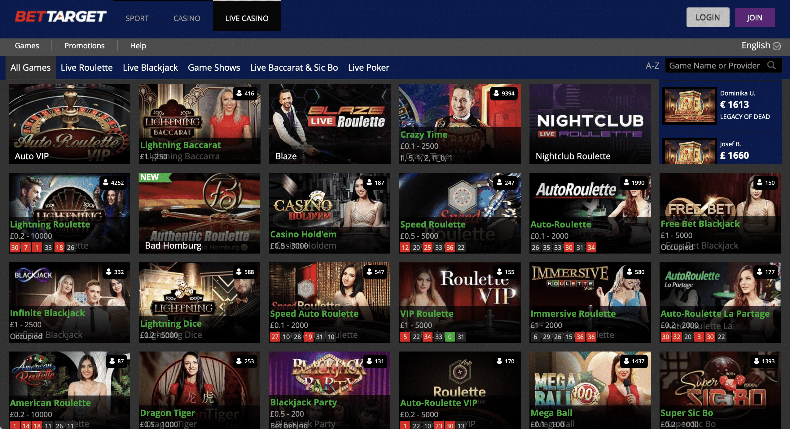 BetTarget Live Casino