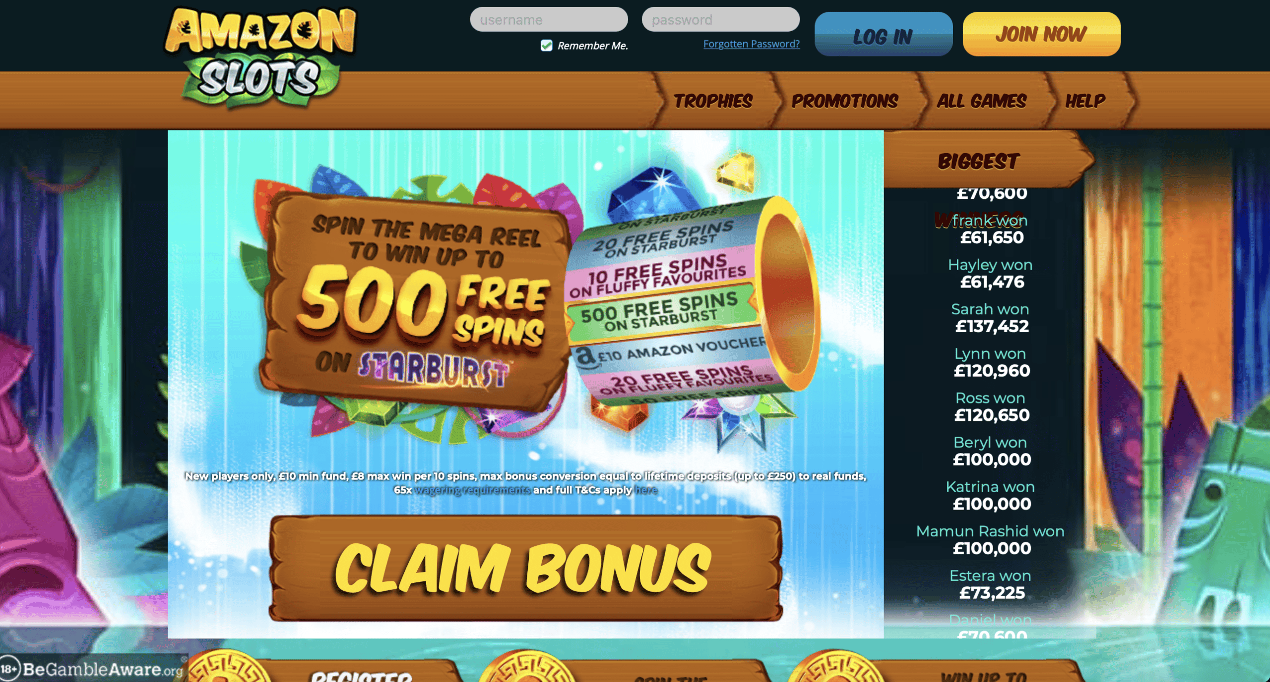 Amazon Slots Homepage