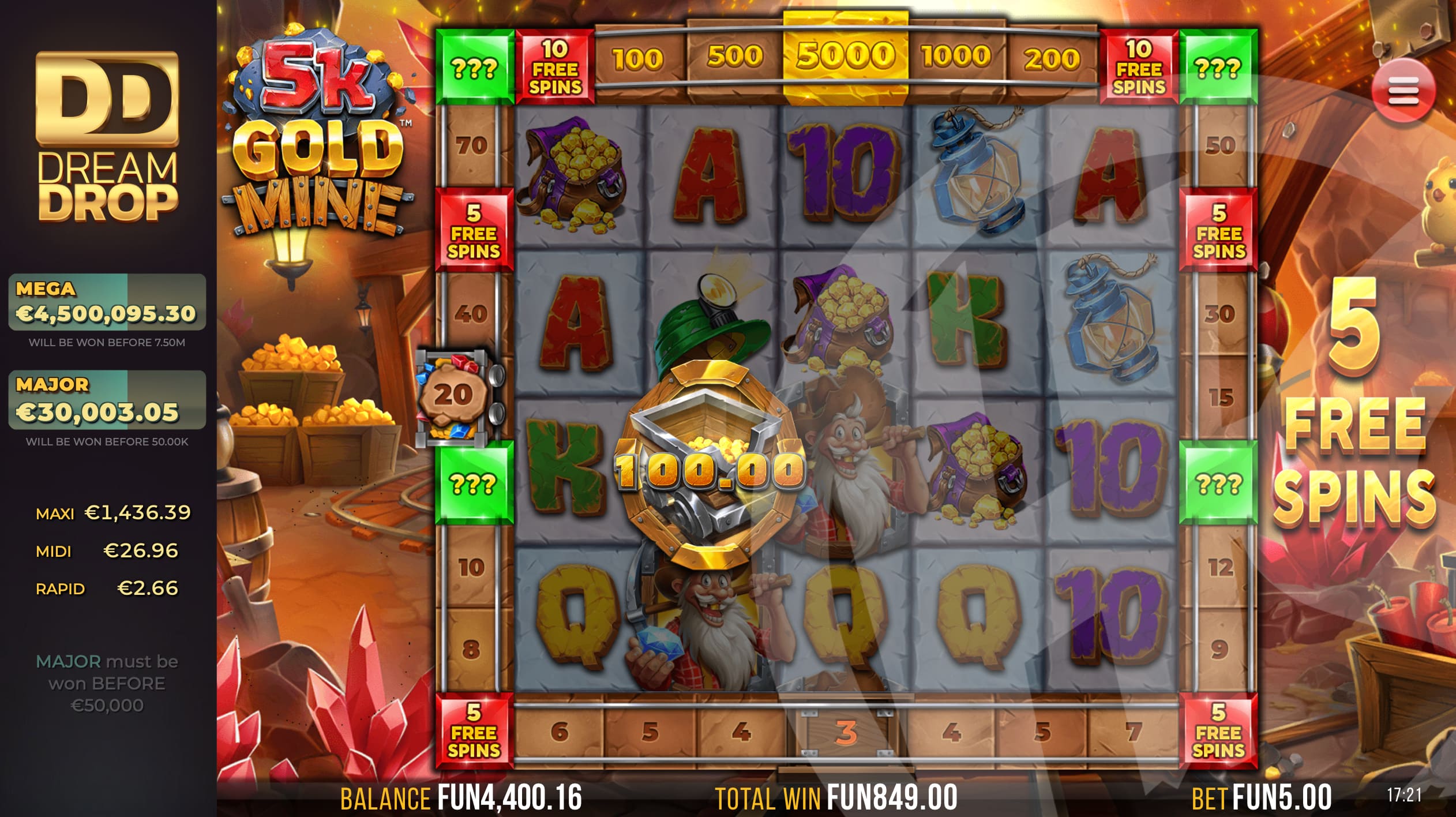 5k Gold Mine Free Spins