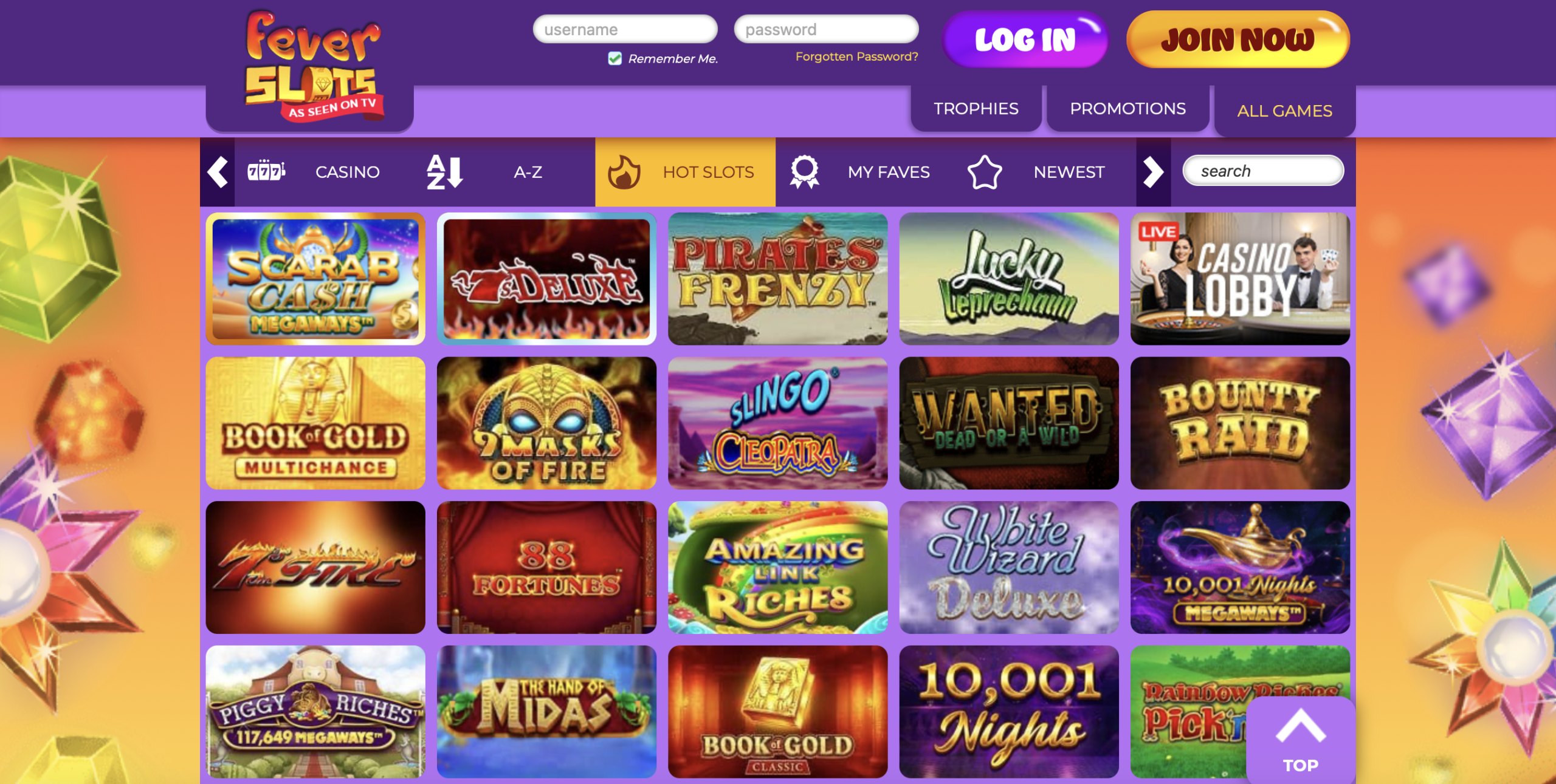 Fever Slots Game Selection