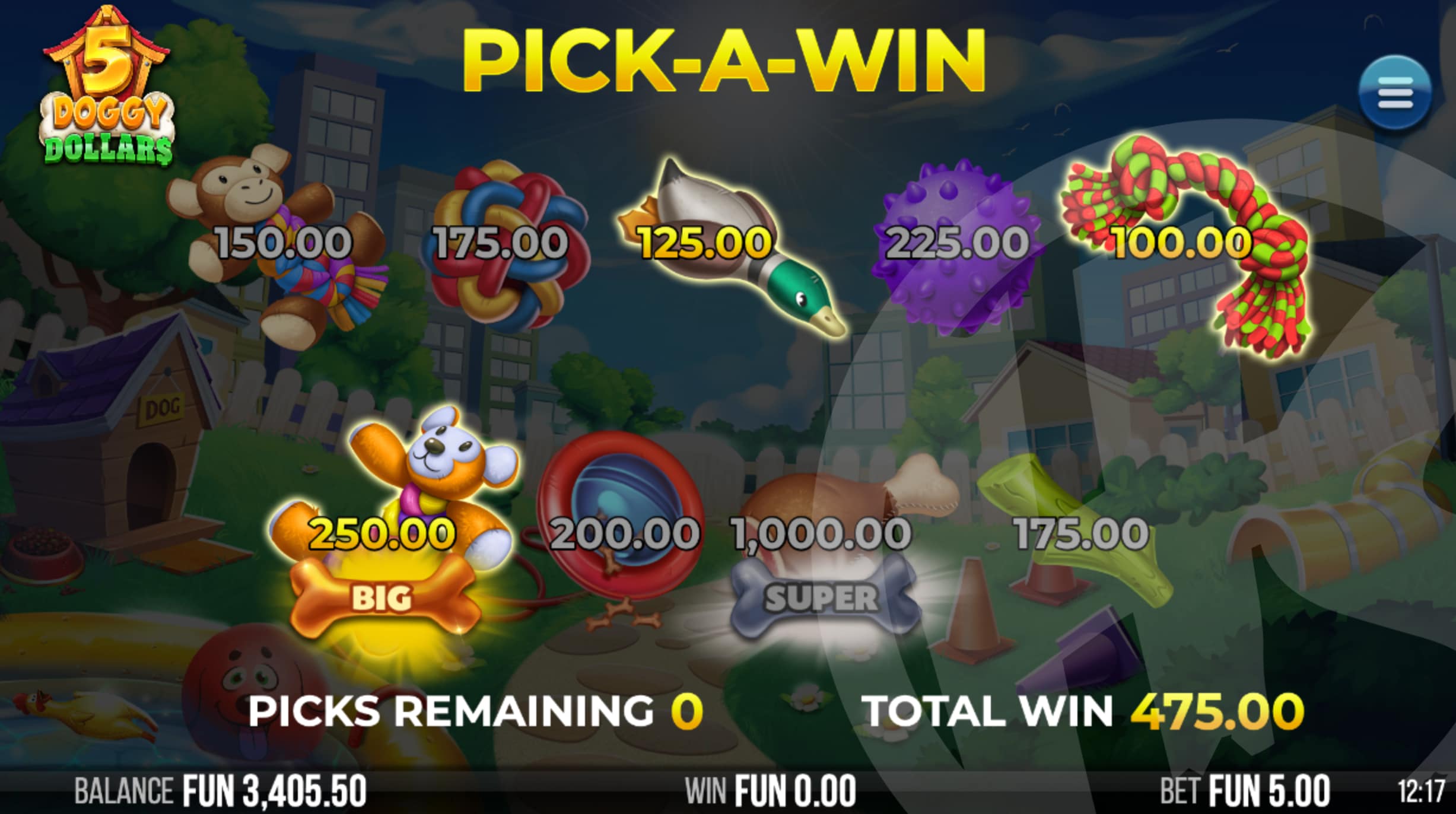 5 Doggy Dollars Pick-a-Win Bonus