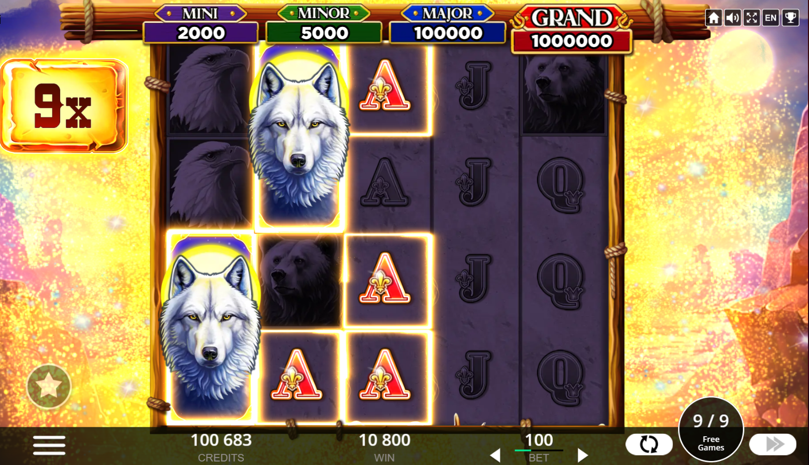 Build up your multiplier in the Wolf Thunder Free Games feature for big wins